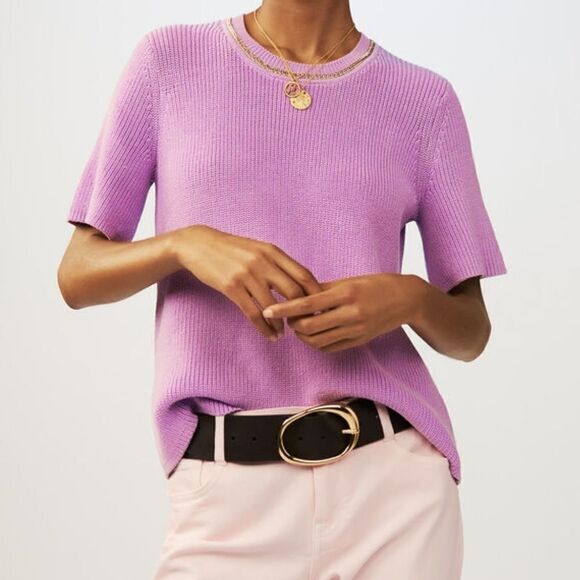 Maje Short-Sleeve Chain Trimmed Sweater Size 3 (8) - Picture 2 of 8